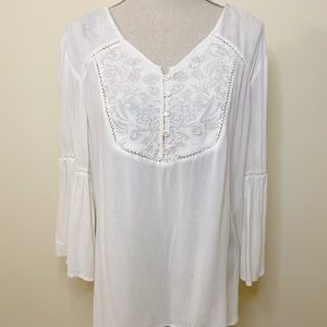 Style & Co Ivory Embroidered Crochet Boho Top